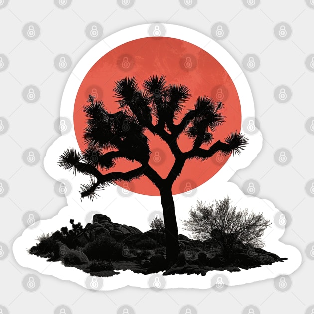 Desert Dusk Silhouette: Joshua Tree against Sunset Sticker by Retro Travel Design